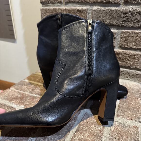 Franco Sarto Bayden Square Toe Boot Black Women's 10 Leather Chic Western - Picture 7 of 16